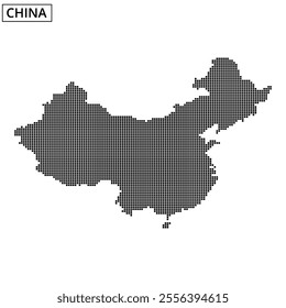 A dotted outline of China highlights its geographic shape and key features against a white background, showcasing the country's vast territory.