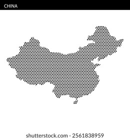 A dotted outline of China highlights its geographic shape and key features against a white background, showcasing the country's vast territory.