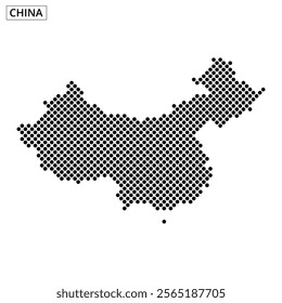 A dotted outline of China highlights its geographic shape and key features against a white background, showcasing the country's vast territory.