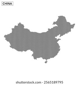 A dotted outline of China highlights its geographic shape and key features against a white background, showcasing the country's vast territory.