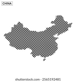 A dotted outline of China highlights its geographic shape and key features against a white background, showcasing the country's vast territory.