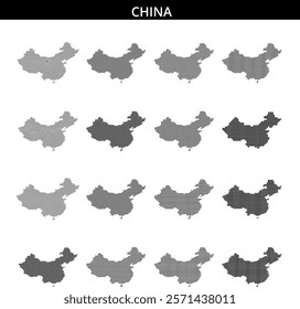 A dotted outline of China highlights its geographic shape and key features against a white background, showcasing the country's vast territory.