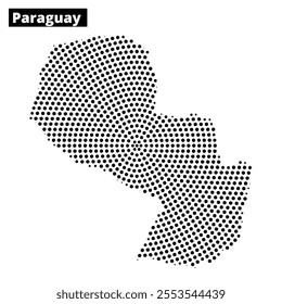 A dotted outline displays the shape of Paraguay, emphasizing its geographical features and borders on a plain background.