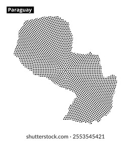 A dotted outline displays the shape of Paraguay, emphasizing its geographical features and borders on a plain background.