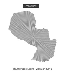 A dotted outline displays the shape of Paraguay, emphasizing its geographical features and borders on a plain background.