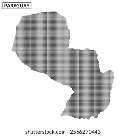 A dotted outline displays the shape of Paraguay, emphasizing its geographical features and borders on a plain background.