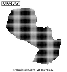 A dotted outline displays the shape of Paraguay, emphasizing its geographical features and borders on a plain background.