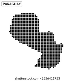 A dotted outline displays the shape of Paraguay, emphasizing its geographical features and borders on a plain background.