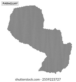 A dotted outline displays the shape of Paraguay, emphasizing its geographical features and borders on a plain background.