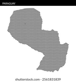 A dotted outline displays the shape of Paraguay, emphasizing its geographical features and borders on a plain background.