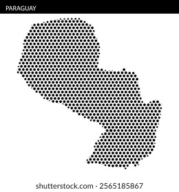 A dotted outline displays the shape of Paraguay, emphasizing its geographical features and borders on a plain background.