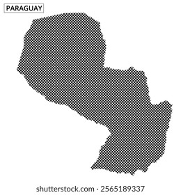 A dotted outline displays the shape of Paraguay, emphasizing its geographical features and borders on a plain background.