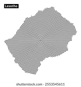 Dotted outline of Lesotho shows geographical features overlaid on a simple map design.