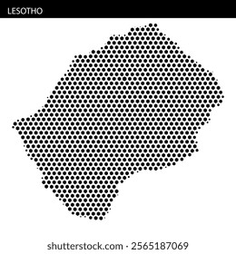 Dotted outline of Lesotho shows geographical features overlaid on a simple map design.