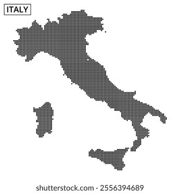 A dotted outline map of Italy highlights its geographical shape. This visual can be used for educational or design projects.