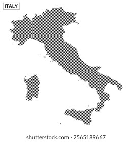 A dotted outline map of Italy highlights its geographical shape. This visual can be used for educational or design projects.