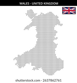 Dotted outline map of Wales' regions