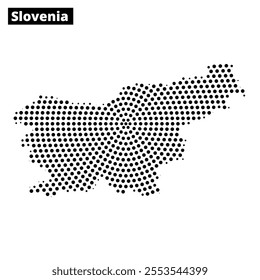 Dotted outline representation of Slovenia created on a light background, emphasizing the country's shape and geographic features.