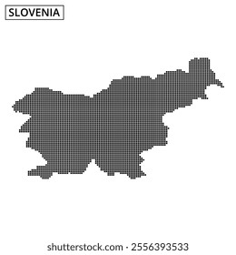 Dotted outline representation of Slovenia created on a light background, emphasizing the country's shape and geographic features.