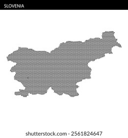 Dotted outline representation of Slovenia created on a light background, emphasizing the country's shape and geographic features.