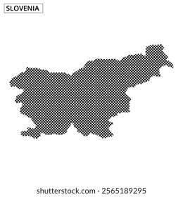 Dotted outline representation of Slovenia created on a light background, emphasizing the country's shape and geographic features.