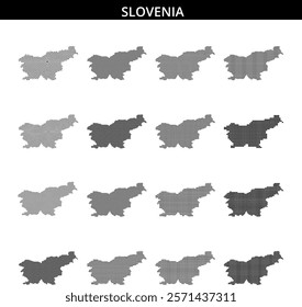 Dotted outline representation of Slovenia created on a light background, emphasizing the country's shape and geographic features.