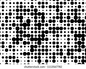 Dotted pannel with circles, dots, point different size, scale. Halftone pattern. Design element for web banners, posters, cards, wallpapers, sites, panels. Black and white color 