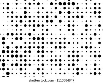 Dotted pannel with circles, dots, point different size, scale. Halftone pattern. Design element for web banners, posters, cards, wallpapers, sites, panels. Black and white color 