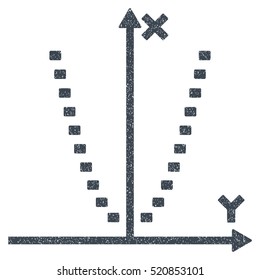 Dotted Parabola Plot grainy textured icon for overlay watermark stamps. Flat symbol with dust texture. Dotted vector smooth blue ink rubber seal stamp with grunge design on a white background.