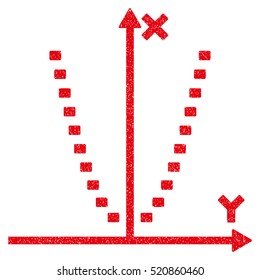 Dotted Parabola Plot grainy textured icon for overlay watermark stamps. Flat symbol with unclean texture. Dotted vector red ink rubber seal stamp with grunge design on a white background.