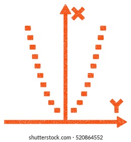 Dotted Parabola Plot grainy textured icon for overlay watermark stamps. Flat symbol with dirty texture. Dotted vector orange ink rubber seal stamp with grunge design on a white background.