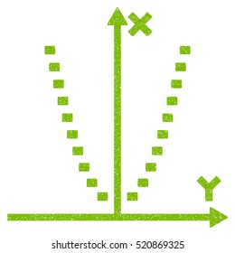 Dotted Parabola Plot grainy textured icon for overlay watermark stamps. Flat symbol with dust texture. Dotted vector eco green ink rubber seal stamp with grunge design on a white background.