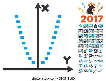 Dotted Parabola Plot icon with bonus 2017 new year graphic icons. Vector illustration style is flat iconic symbols,modern colors.