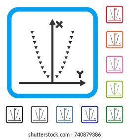Dotted Parabola Plot icon. Flat grey iconic symbol in a light blue rounded rectangular frame. Black, gray, green, blue, red, orange color additional versions of Dotted Parabola Plot vector.