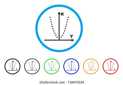 Dotted Parabola Plot rounded icon. Style is a flat dotted parabola plot grey symbol inside light blue circle with black, gray, green, blue, red, orange versions.