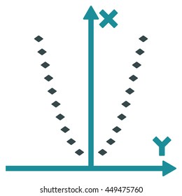 Dotted Parabola Plot vector toolbar icon. Style is bicolor flat icon symbol, soft blue colors, white background, rhombus dots.