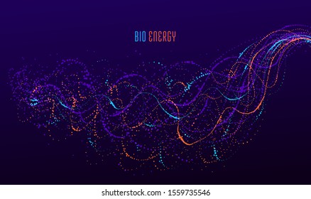 Dotted particle array flowing vector abstract background, life forms bio theme microscopic design, dynamic dots elements in motion.