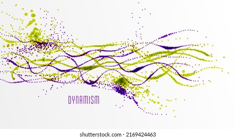 Dotted-Teilchen-Array fließende Vektorabstrakte Hintergrund, Leben Formen bio-thematische mikroskopische Design, dynamische Punkte Elemente in Bewegung.