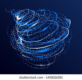 Dotted particle whirl flowing vector abstract background, life forms bio theme microscopic vortex design, dynamic dots elements in spin motion.