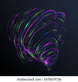 Dotted particle whirl flowing vector abstract background, life forms bio theme microscopic vortex design, dynamic dots elements in spin motion.