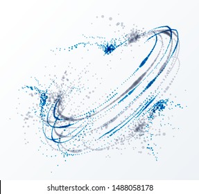 Dotted particle whirl flowing vector abstract background, life forms bio theme microscopic vortex design, dynamic dots elements in spin motion.