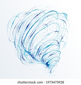 Dotted particle whirl flowing vector abstract background, life forms bio theme microscopic vortex design, dynamic dots elements in spin motion.