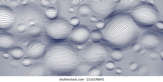 Partículas dotadas fluyen el fondo abstracto del vector, ilustración del tema de ciencia y tecnología, matriz de partículas dinámicas, plantilla para portadas y anuncios.