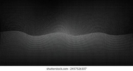 Partículas punteadas que fluyen con patrón de onda de luz de gradiente verde azul aislado sobre fondo negro. Vector en tecnología, ciencia, música, concepto moderno. eps10