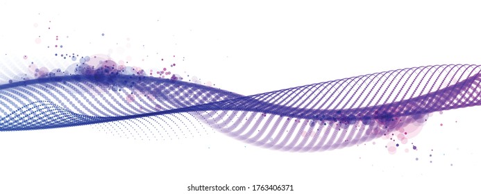 Dotted particles wave flow vector abstract technology and science background, big data flow, mixed colors, beautiful 3D airy light abstraction design dots array motion.