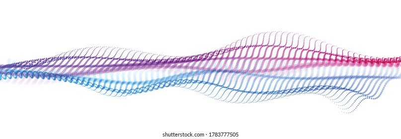 Dotted particles wave flow vector abstract technology and science background, big data flow, mixed colors, beautiful 3D airy light abstraction design dots array motion.