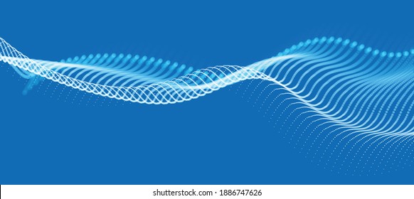 Dotted particles wave flow vector abstract technology and science background, big data flow, nanotechnology theme, beautiful abstraction design dots array cluster in wavy motion.