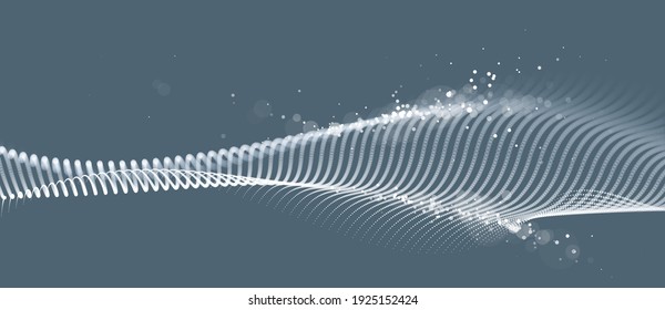 Dotted particles wave flow vector abstract technology and science background, big data flow, nanotechnology theme, beautiful abstraction design dots array cluster in wavy motion.