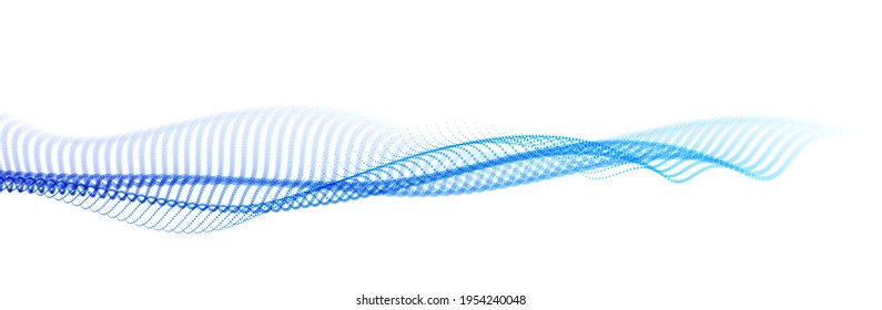 Dotted particles wave flow vector abstract technology and science background, big data flow, nanotechnology theme, beautiful abstraction design dots array cluster in wavy motion.