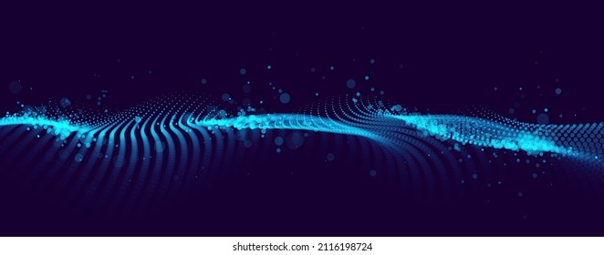 Partículas dotadas ondulación de flujo vectorial tecnología abstracta y fondo científico, gran flujo de datos, tema nanotecnológico, hermoso diseño abstracción de conglomerados de matrices en movimiento ondulado.